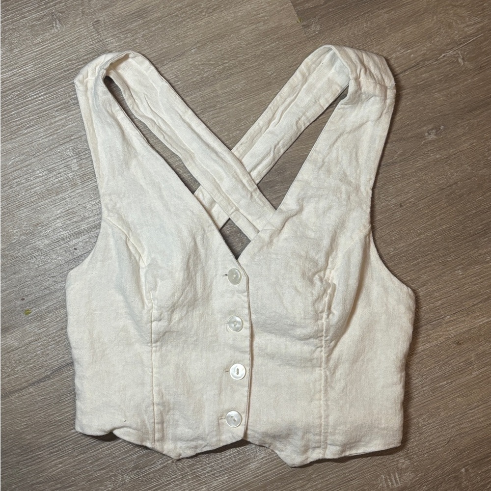 Abercrombie & Fitch Cream Button-Up Crop Top